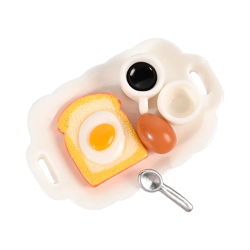 6pcs/Set 1/12 Mini Breakfast Egg Toast Coffee Cup Model Miniature Dollhouse Play Kitchen Restaurant Accessories Doll Food Toy