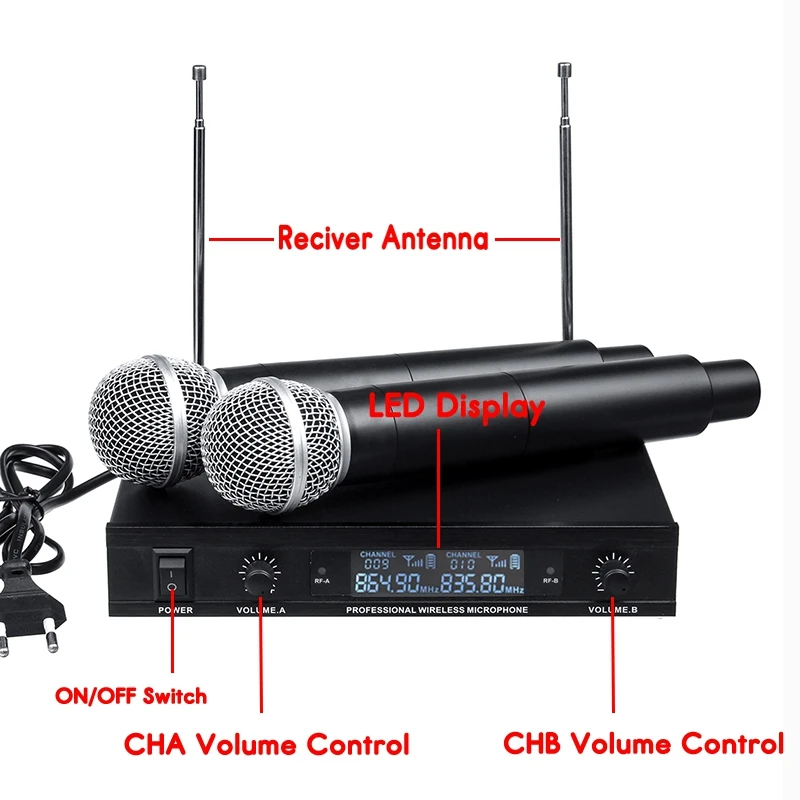 2 ручные UHF Беспроводные микрофонные системы частоты динамические капсулы 2 канала беспроводной микрофон для речевой караоке системы