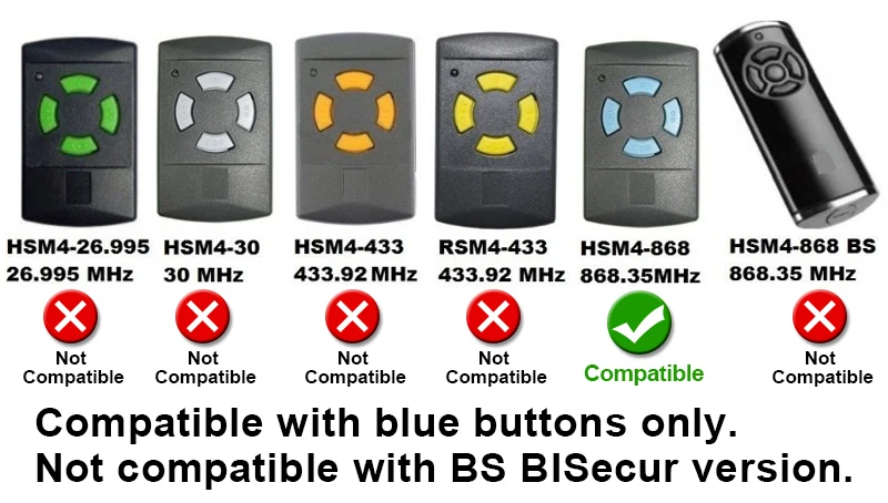 Blue buttons only HS2 HS4 868 Remote control duplicator for HORMANN HS1