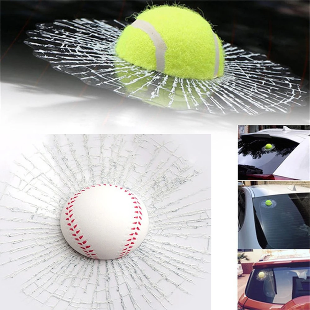 Смешной Авто тело Бейсбол Футбол Теннис стерео разбитое стекло 3D стикер автомобиль мяч в окне хиты самоклеющиеся наклейки аксессуары