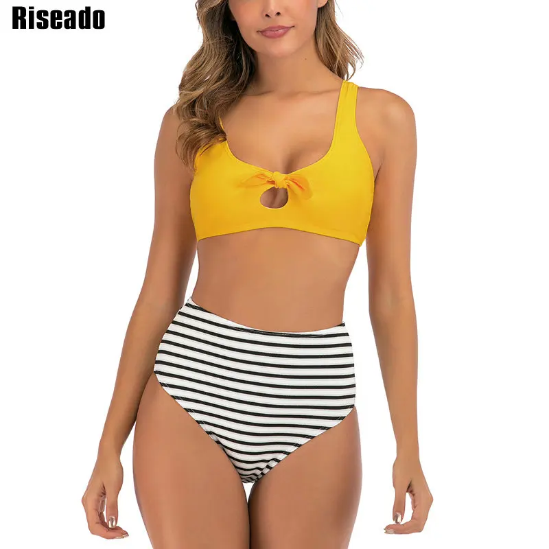 

Riseado New Striped Swimsuit Women 2020 Sexy Bikini Set High Waisted Bikinis Tie Front Swimwear Two Piece Biquini Beach Wear