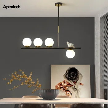 

Creative Horizontal Pendant Lights Glass Ball with Bird Ceiling Hanging Lights Dining Room Table Kitchen Island suspended Lamp