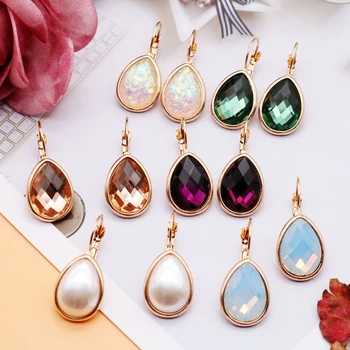 

Free Shipping Teardrop Earrings Glass Stones More Colors Party Modern Gift