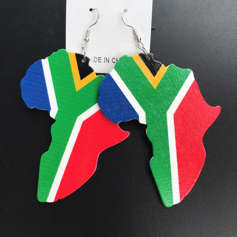 1 Pair Printing African Map Wooden Drop Earrings South Africa Flag Ethnic Style Hanging Earring Jewelry For Women/ Friends Gifts | Украшения