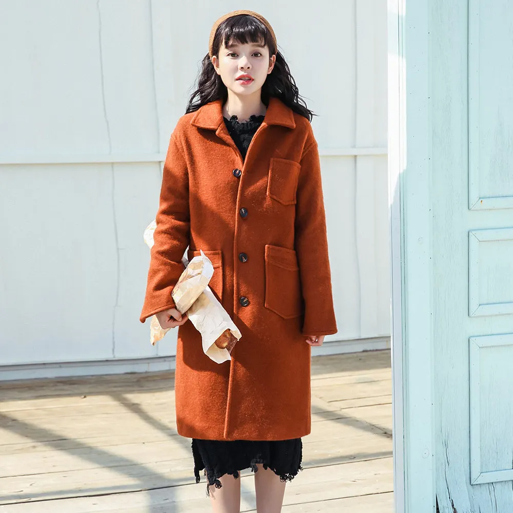 

New Autumn Winter Women Casual Woolen Coats Turn-down Collar Warm Long Sleeve Outwear Fashion Slim Single-breasted Outwear