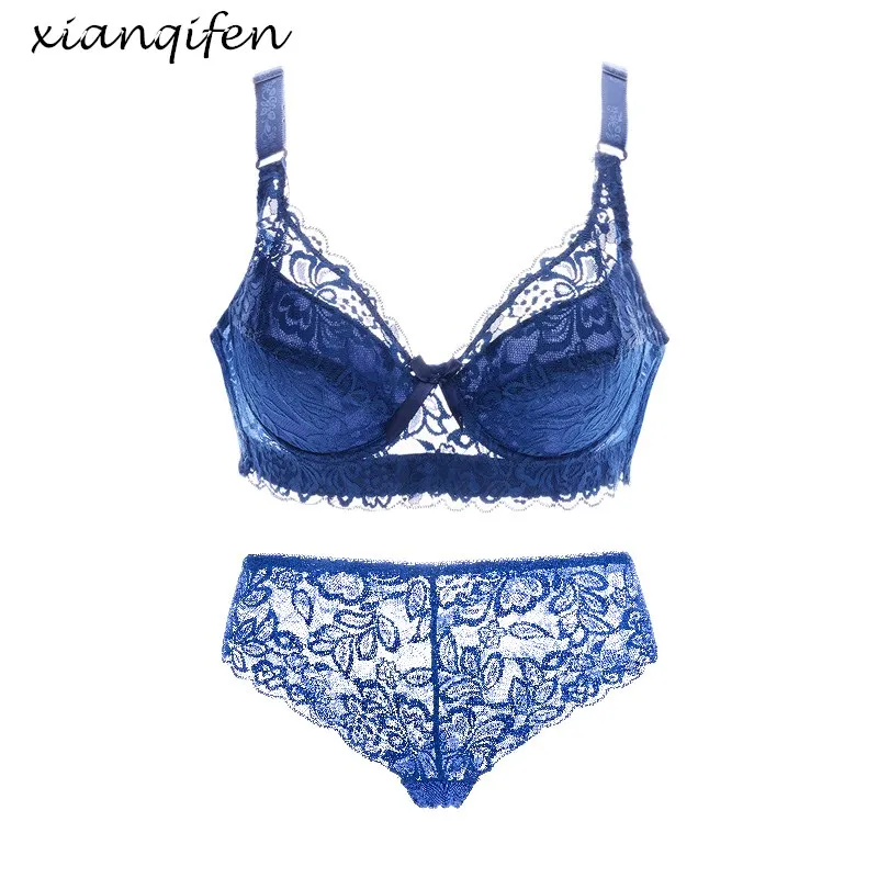 Xianqifen top bh lace thin bras for women sexy panty brief plus size push up brassiere 36 38  42 lingerie underwear set wireless
