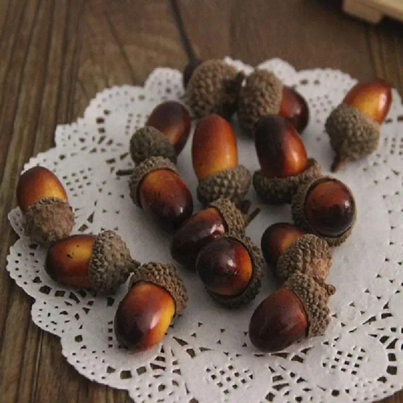 20pcs Artificial Acorns for Autumn Display Wedding Party Holiday Miniature Garden Candy Boxes Bag Venue Decoration Craft DIY