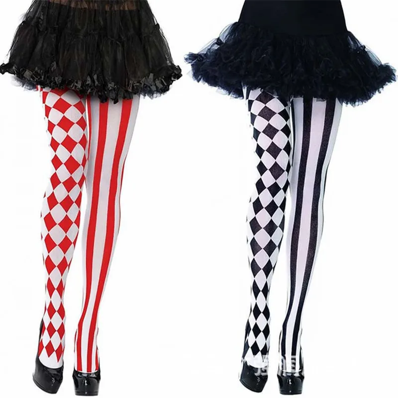 Womens Halloween Stockings Party Cosplay Striped Elastic Pantyhose Autumn Winter Xmas Club Clown Multicolor | Женская одежда