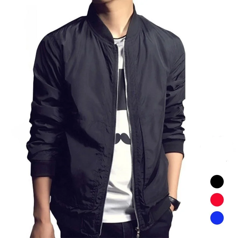 

Nice Spring Autumn Casual Solid Slim Bomber Jacket Men Overcoat Baseball Thin Coat Men Streetwear Windbreaker College Jacket