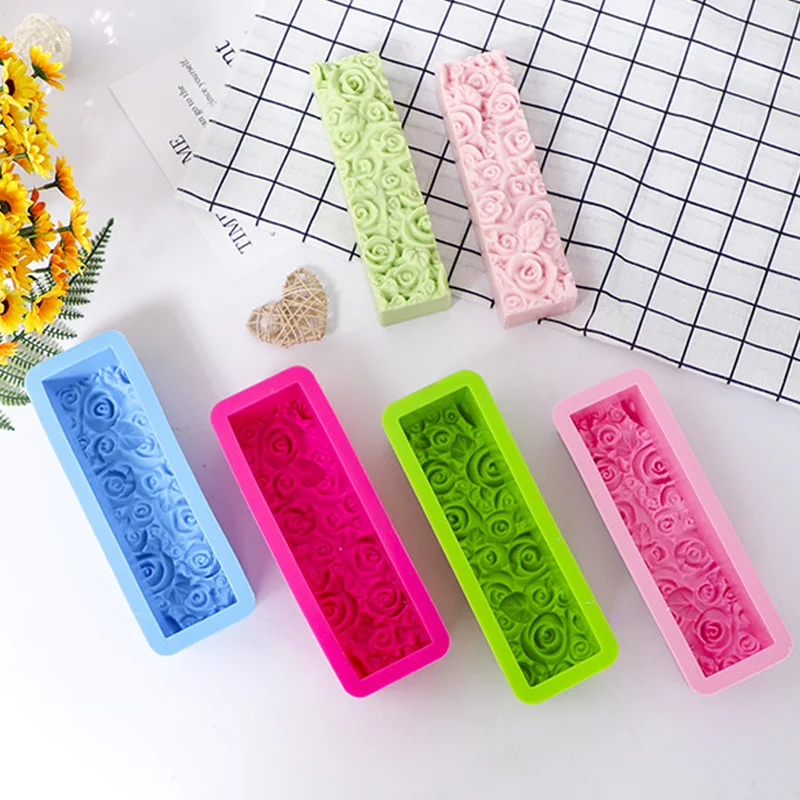 Description Picture 3 of itemRectangular Rose Flower Silicone Soap Mold Flexible Toast Loaf Cake Chocolate Fondant Mould Handmade Soaps Making Tool
