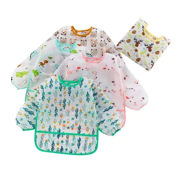 

Lovely Baby Bibs Bavoir Bibs Waterproof Long Sleeve Apron Cartoon Animals plant Kids Feeding Robe Anti dressing Bib Baby Stuff