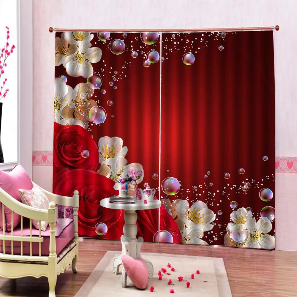 Luxury Blackout 3D Window Curtains  For Living Room Bedroom Drapes Red Rose 