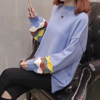 

2020 a new color matching half lantern sleeve turtleneck turtleneck sweater 56-14 row of single shelves on the second floor