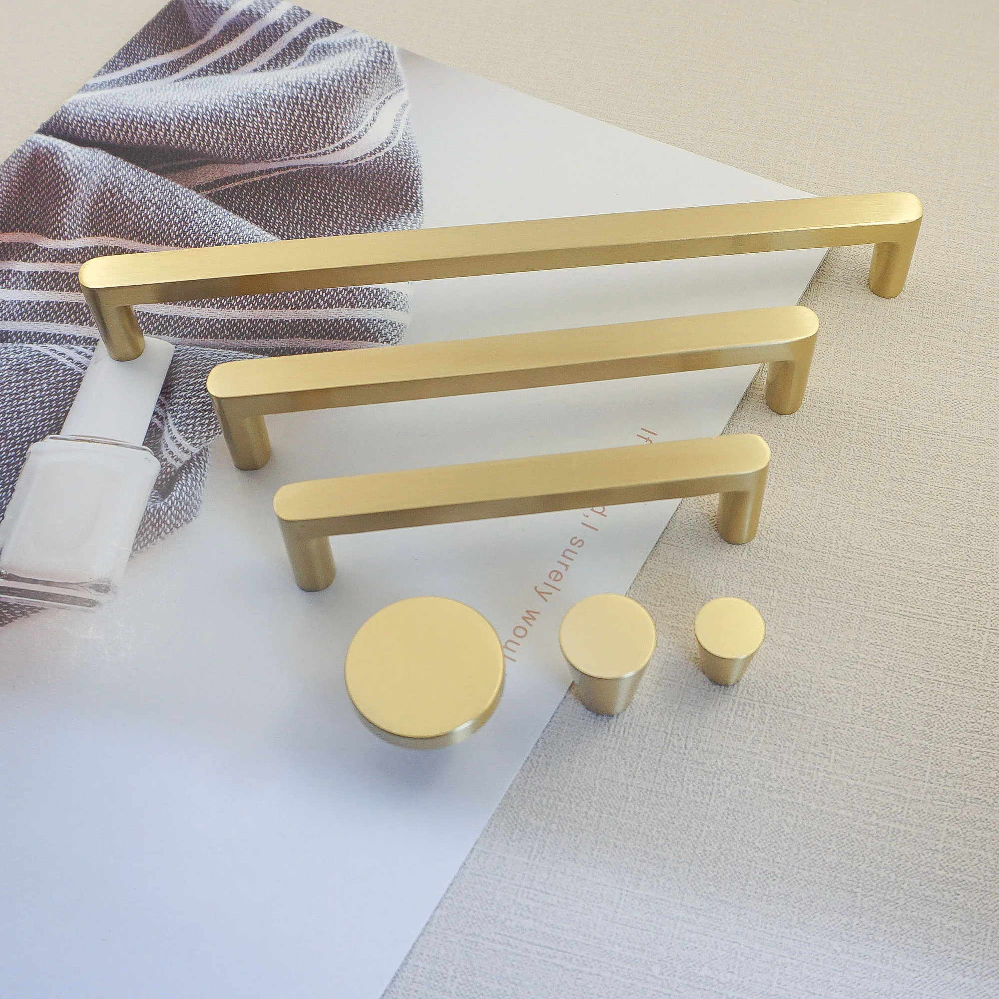 Mfys Brass Long Handles For Furniture Round Knobs Gold Drawer