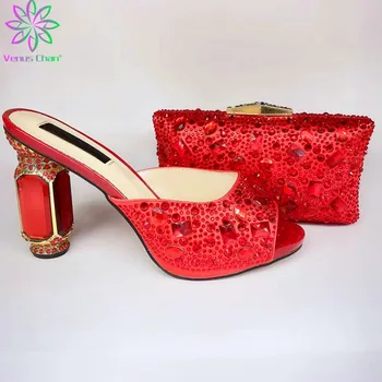 

2020 Comfortable in Heels Italian Lady Shoes and Bag Set in Red Color African MAMA Party Matching Women Shoes and Bag