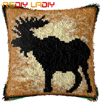 

Latch Hook Kits Make Your Own Cushion Black Deer Pre-Printed Canvas Crochet Pillow Case Latch Hook Cushion Cover Hobby & Crafts
