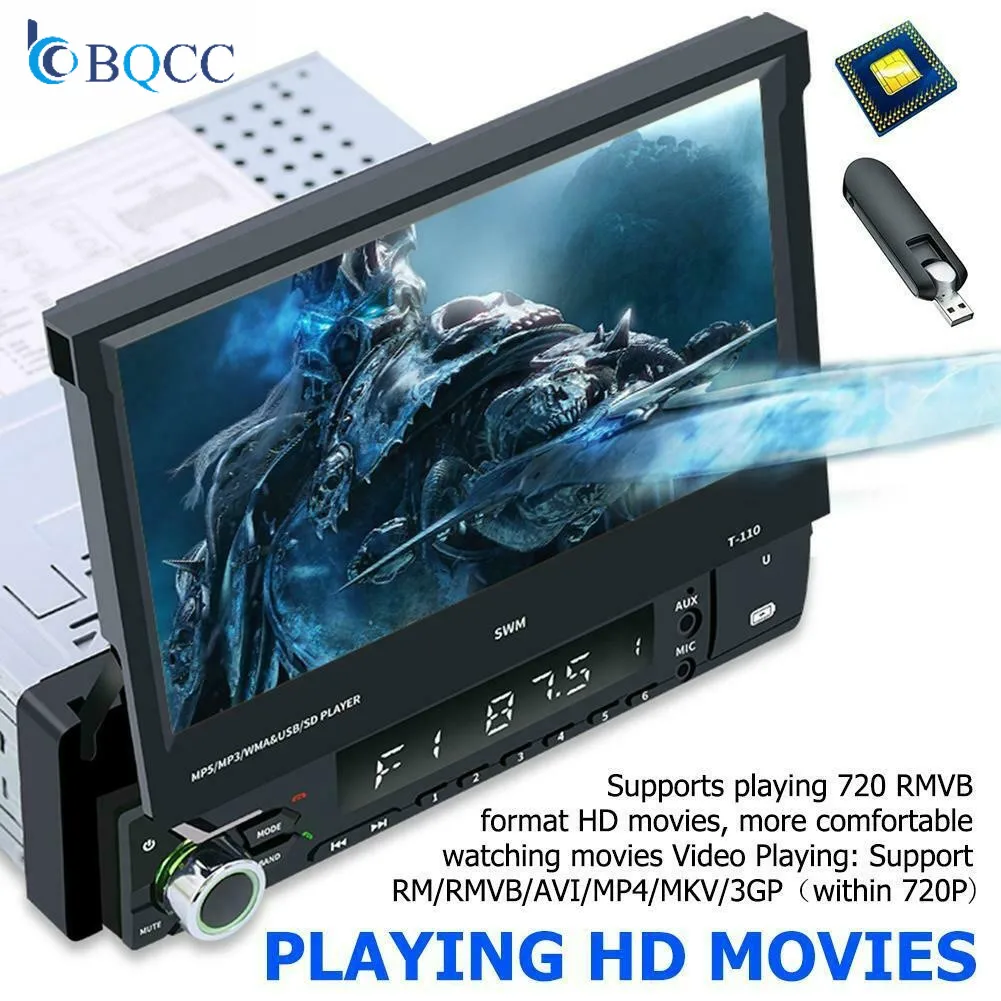 

7" 1 DIN Car Stereo MP5 Bluetooth Player FM Radio Receiver AUX USB Autoradio Retractable Support Rear View Camera