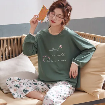 

Fall 2020 New Home Wear Long Sleeve Pants Pajamas Two Piece Set Women Can Wear Ins Style Printed Casual Wear Spring / Summer