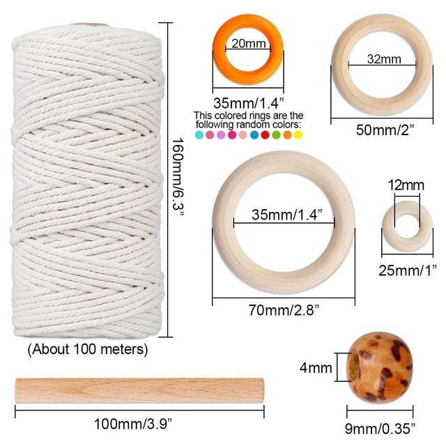 140pcs/set Macrame Cord Set 100mm Natural Macrame Cord Rope 3mm with 100pcs  Wood Beans for DIY Craft Plant Hangers Knitting - AliExpress