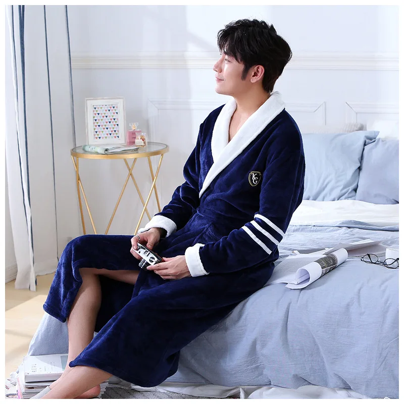 Весенний и зимний мужской фланелевый пижамный комплект, мужские халаты, домашняя длинная Пижама, халат для отдыха