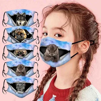 

5pcs Masks Reusable Washable Cats Dogs Prints Breathable Face Mask Kids Boys Girls Windproof Dustproof Mask Children Mascarilla