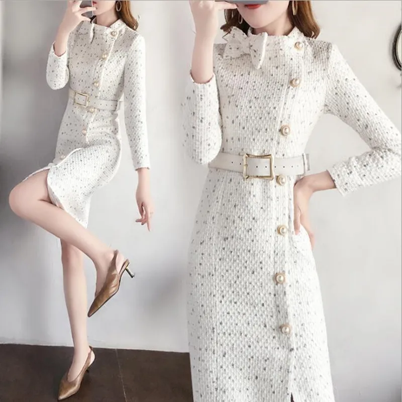 

French Victoria fu gu qun Autumn And Winter 2019 New Style Elegant Waist Hugging Slimming Thick Woolen Dress Children