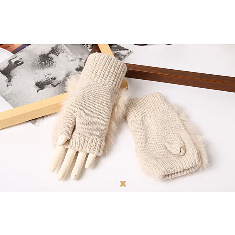 Women Rabbit. Fur Mitten Plush Glove Costume Cute Winter Warm Half Finger Gloves Women Female Gloves Mitten keep warm