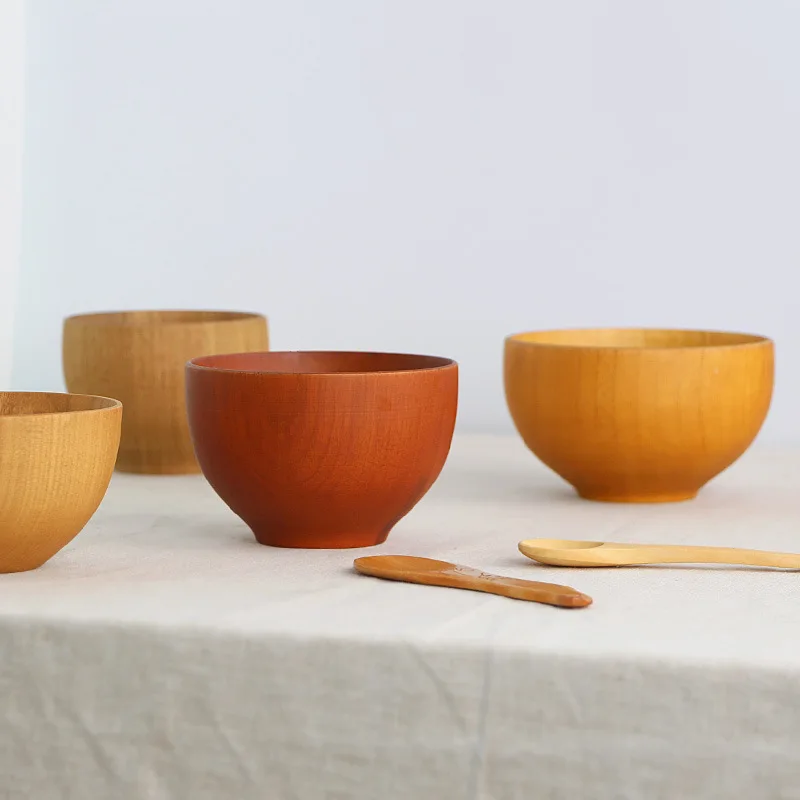 

Japanese Wooden Bowl Solid Color Meal Natural Log Bowl Creative Home Children's Bowl Simple Adult Rice Bowl Solid Tableware