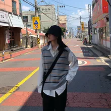 3 цвета осень и зима Англия консервативный стиль полосатый жилет без рукавов трикотажные свитера женские пуловеры женские(F1379