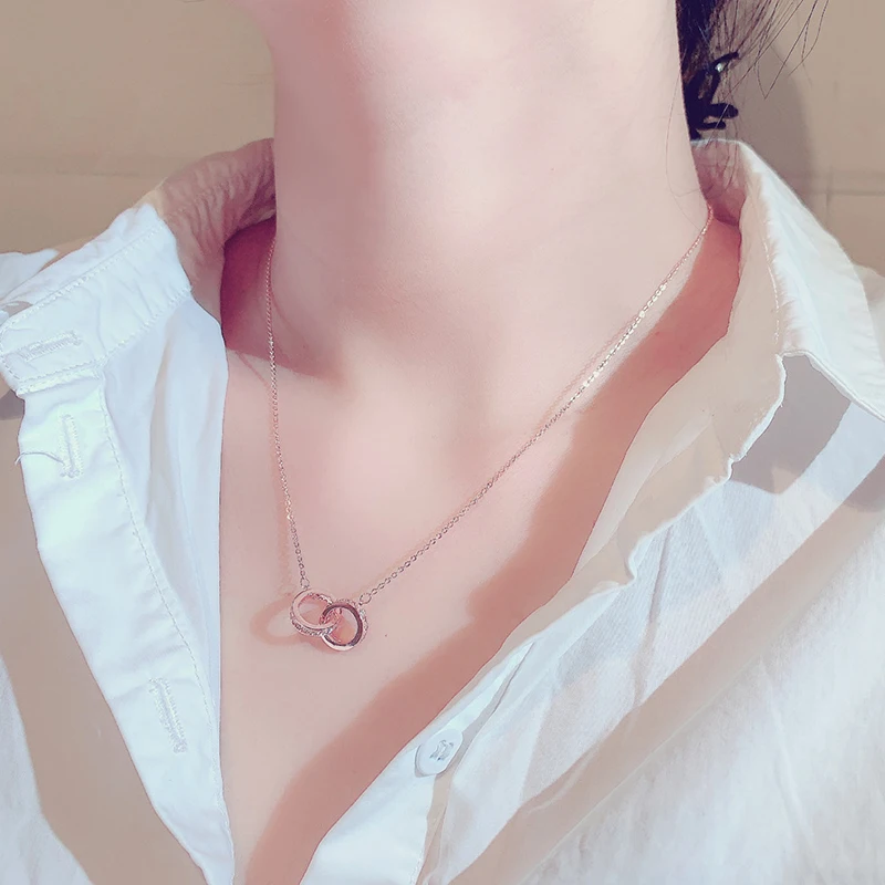 Copper Plated Real Gold Exquisite Buckle Circle Necklace for Women AAA Bling Zirconia Round Clavicle Chain Jewelry Accessories