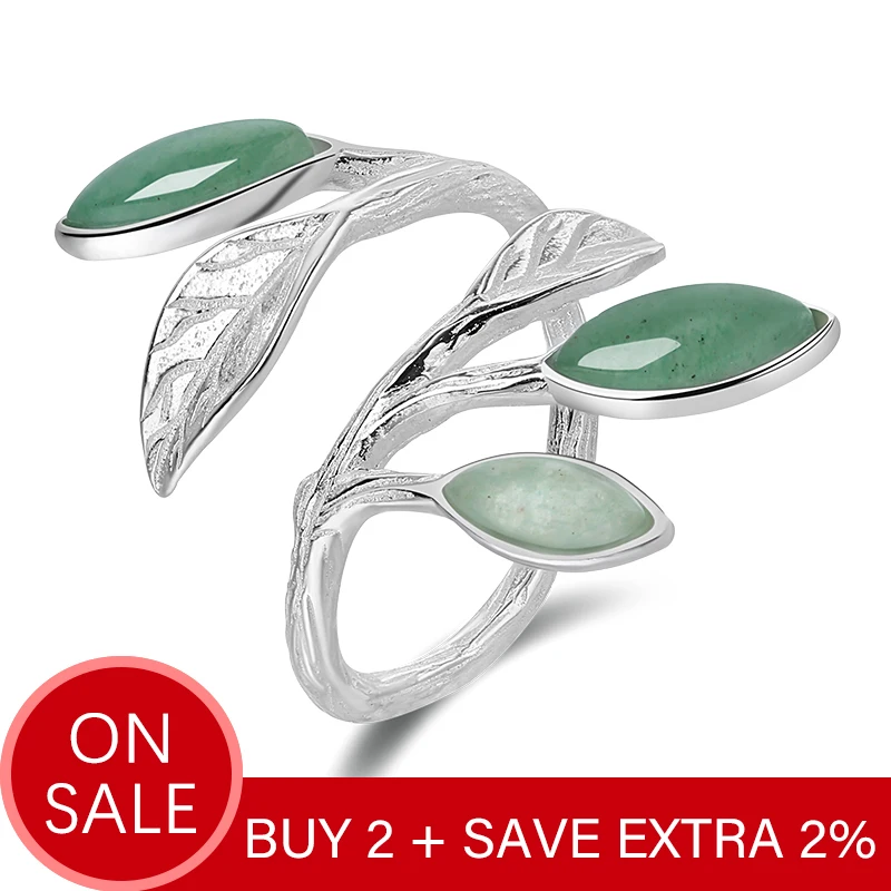 Lotus Fun Real 925 Sterling Silver Open Ring Natural Stone Handmade Design Fine Jewelry Spring in the Air Leaves Rings for Women - Image 2