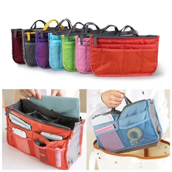 

Organizer Insert Bag Women Nylon Travel Insert Organizer Handbag Purse Large liner Lady Makeup Cosmetic Bag Cheap Female Tote