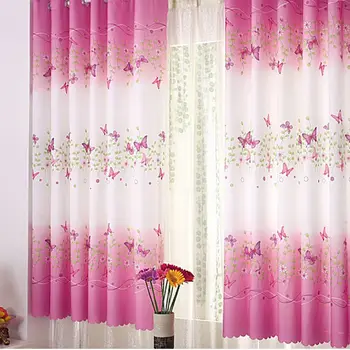 

2017 Durable Hot Sale Pink Romantic Butterfly Summer Style Mesh Window Curtains for Home Decoration