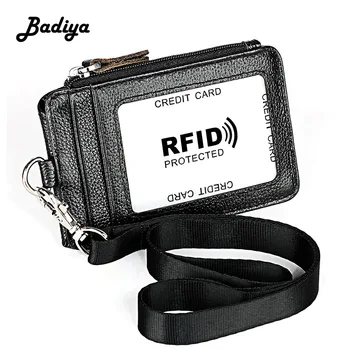 

RFID Men Wallet Genuine Leather Solid Driver License ID Cash Multi-card Position Card Holder Male Short Hanging Neck Coin Purse