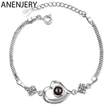 ANENJERY Горячая Мода 925 пробы серебро Циркон проекция в форме сердца браслеты для женщин подарок S-B242
