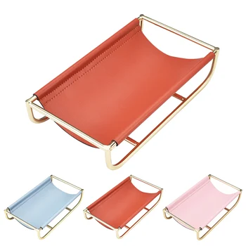 

1PC Nordic Wrought Iron Leather Storage Rack Desktop Decor Tray Living Room Art Bedroom Entrance Key Rack
