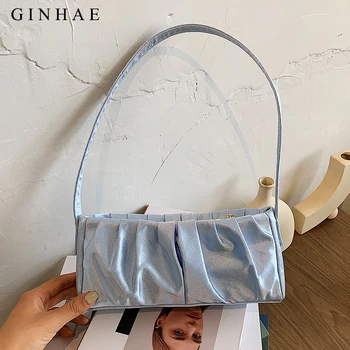 

Zipper Vintage Baguette Shape Bag Women New Pleated Flap Stain Designer Bag High Quality Shoulder Bag Ladies Travel Handbags