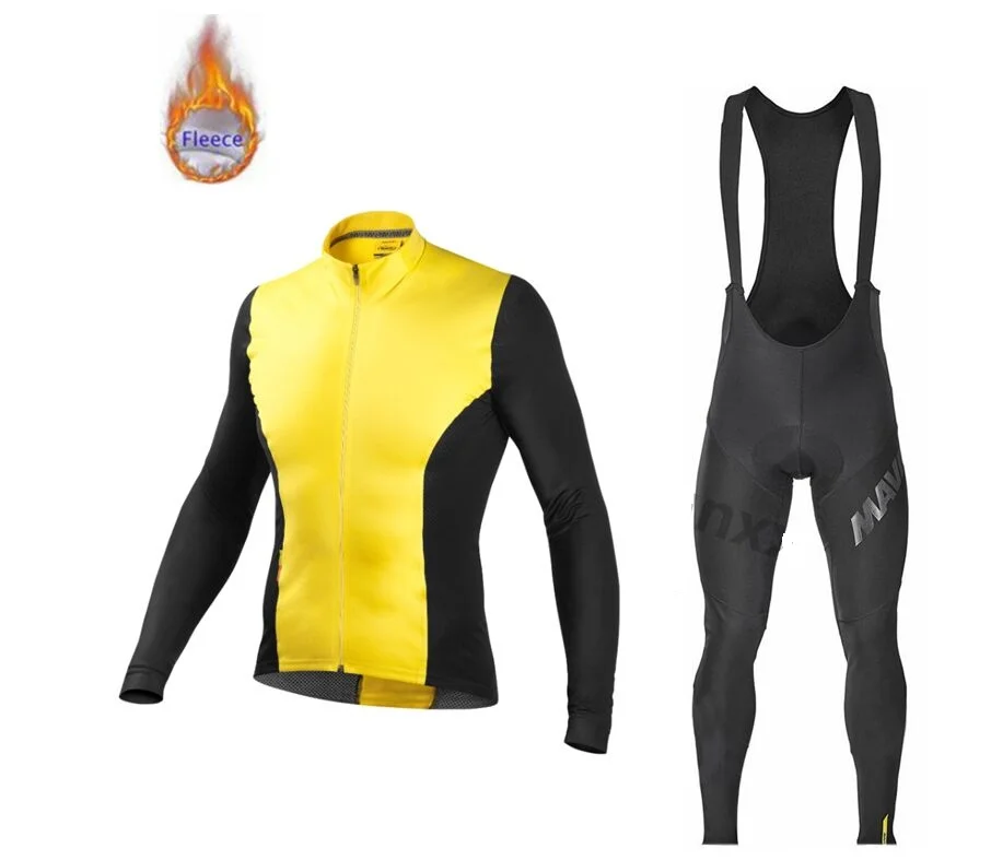 Cycling Sets Mavic Pro team зимний длинный рукав Велоспорт Джерси костюм велосипедиста MTB Одежда Форма термо флис велосипед Майо Ropa Ciclismo - Цвет: Cycling Sets