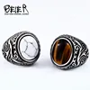 Beier 316L Stainless Steel Vintage White And Tiger Eye Brown Eye Men's Ring Fashion High Quality Jewellery LLBR8-699R