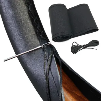 

DIY Car Steering Wheel Covers Soft Artificial Leathe Braid on The Steering Wheel of Car with Needle and Thread Car Accessories