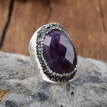 BOROSA натуральные аметисты кольцо модное серебристое покрытие горный хрусталь проложили черные Агаты кольцо для женщин дружеский подарок JAB966