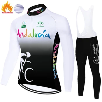 Team-ropa de ciclismo para hombre, jersey térmico de lana para ciclismo de montaña, almohadilla de gel 20D, España, mayot