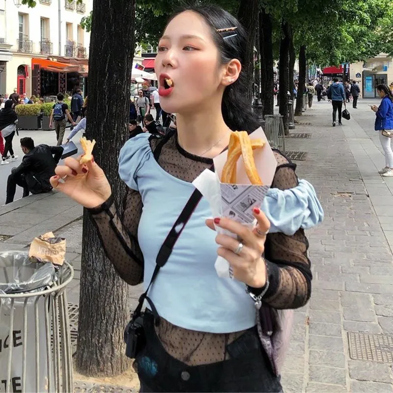 WHITNEY WANG модная уличная Корейская стильная короткая футболка в горошек из 2 предметов женская футболка femme Топы
