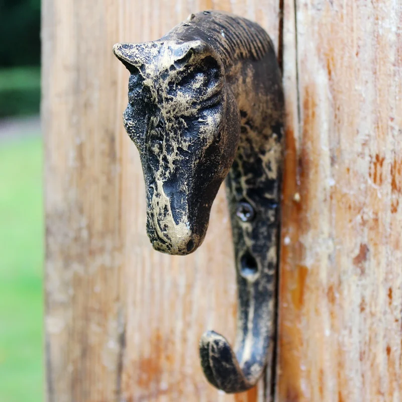 4 Cast Iron Horse Head Hooks Bronze Cottage Hook Garden Key Hanger