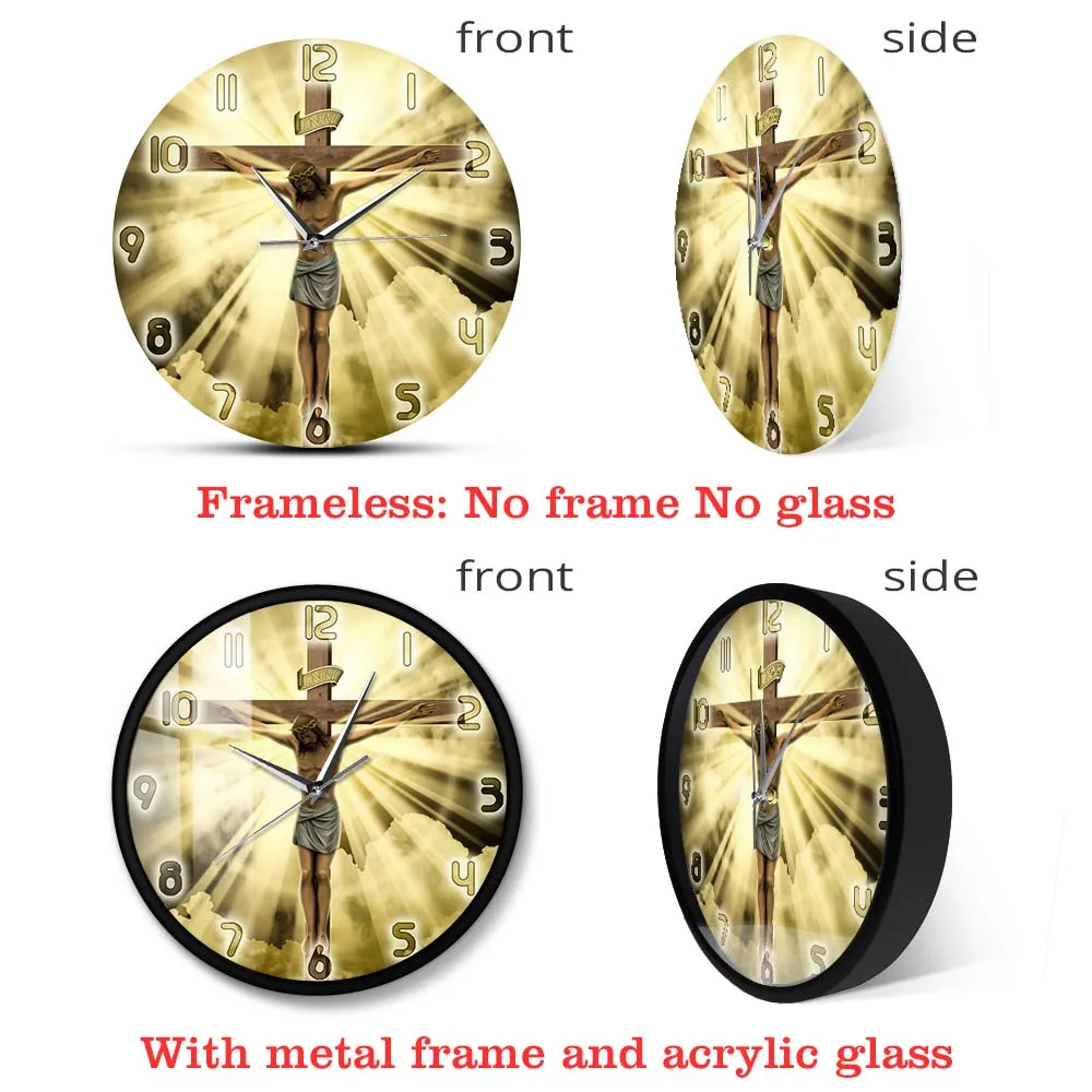 Jesus Christ On Cross Good Friday Calvary Wall Clock Christian Spiritual God Prayer Silent Wall Clock Bible Faith Home Decor 4