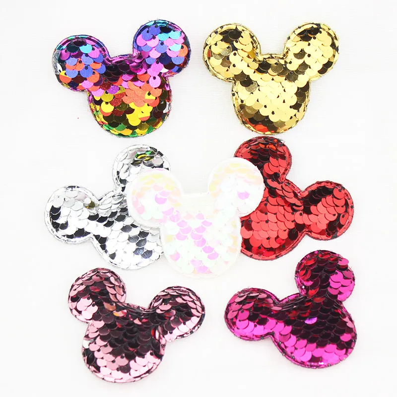 

35pcs Glitter Sequins Fabric Mickey Padded Patches Mouse Appliques for DIY Clothes Kids Hair ClipOrnament Accessories
