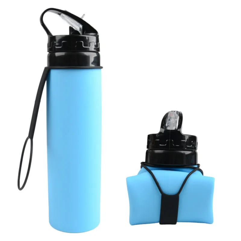 Blue Складная бутылка для воды 600 мл/20 унций силиконовая складная бутылка для воды BPA бесплатно - Color: Blue