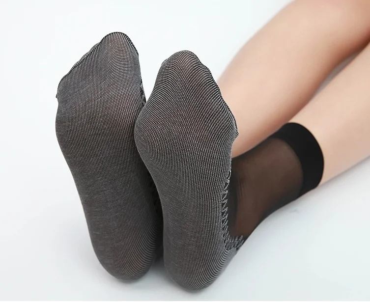 1 пара Новые женские нескользящие короткие носки тонкие прозрачные чистый цвет 3