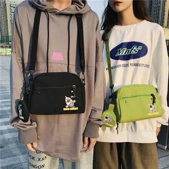 

Messenger Bag Female Canvas Large Capacity Student Fashion Color Contrast Hong Kong Style Shoulder Bag