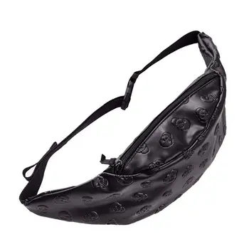 

Skull black leather belt bag Unisex Fashion New who cares PU bag soft belt pouch waist bag(Black)